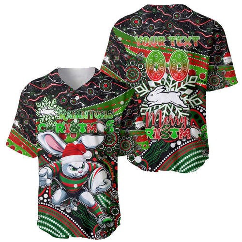 Merry Christmas Rabbitohs Baseball Jersey Aboriginal Santa Rugby Mascot - South Sydney Bunnies