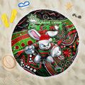 Merry Christmas Rabbitohs Beach Blanket Aboriginal Santa Rugby Mascot - South Sydney Bunnies