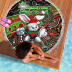 Merry Christmas Rabbitohs Beach Blanket Aboriginal Santa Rugby Mascot - South Sydney Bunnies