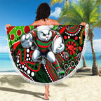 Merry Christmas Rabbitohs Beach Blanket Aboriginal Santa Rugby Mascot - South Sydney Bunnies