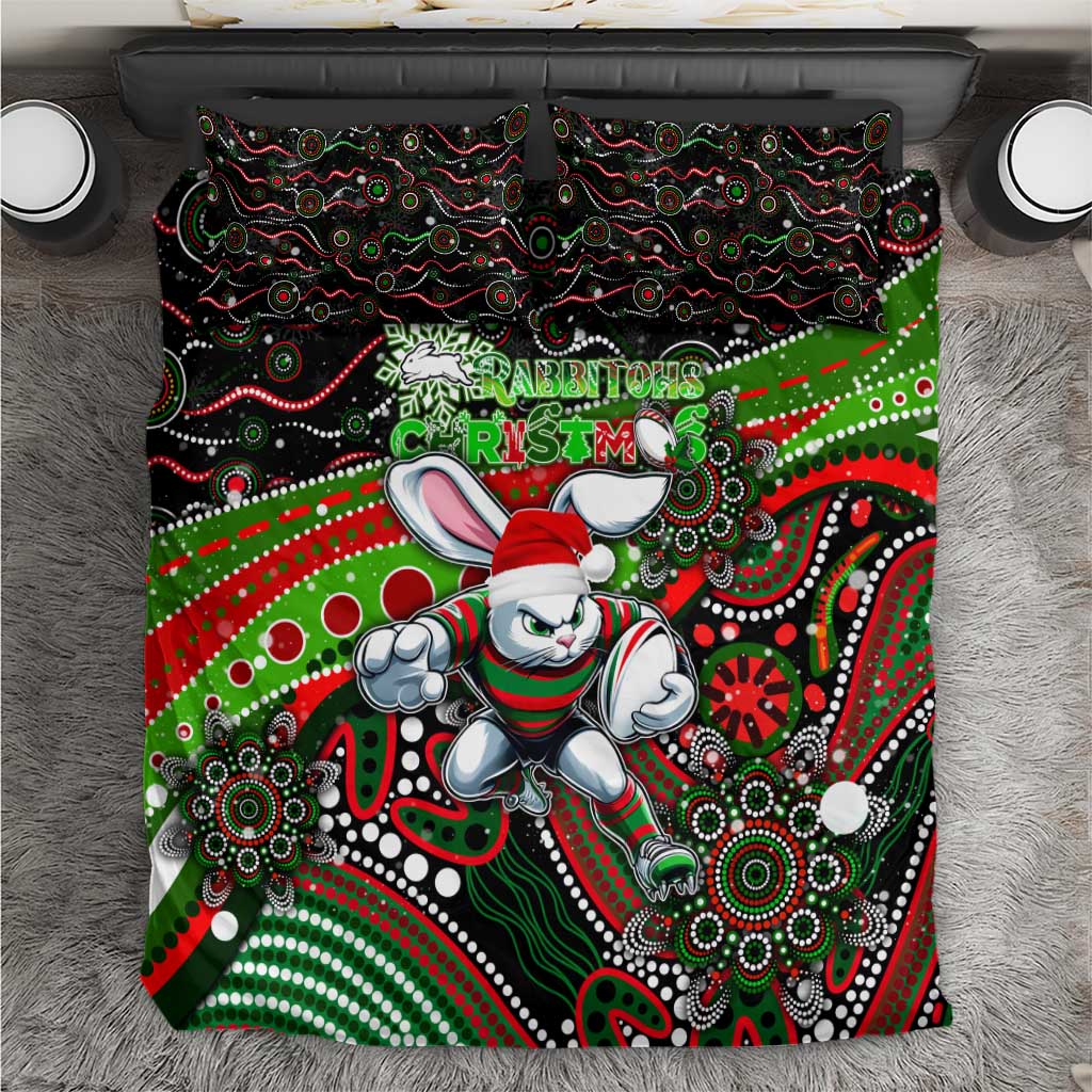 Merry Christmas Rabbitohs Bedding Set Aboriginal Santa Rugby Mascot - South Sydney Bunnies