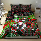 Merry Christmas Rabbitohs Bedding Set Aboriginal Santa Rugby Mascot - South Sydney Bunnies