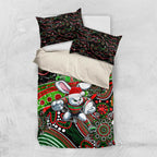 Merry Christmas Rabbitohs Bedding Set Aboriginal Santa Rugby Mascot - South Sydney Bunnies