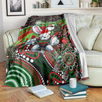 Merry Christmas Rabbitohs Blanket Aboriginal Santa Rugby Mascot - South Sydney Bunnies