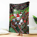 Merry Christmas Rabbitohs Blanket Aboriginal Santa Rugby Mascot - South Sydney Bunnies
