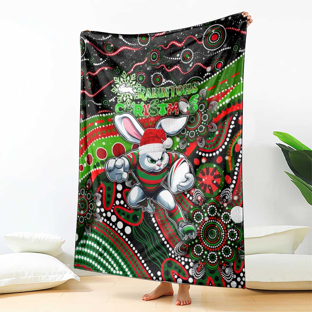 Merry Christmas Rabbitohs Blanket Aboriginal Santa Rugby Mascot - South Sydney Bunnies