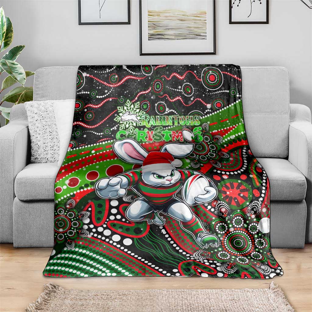 Merry Christmas Rabbitohs Blanket Aboriginal Santa Rugby Mascot - South Sydney Bunnies
