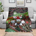Merry Christmas Rabbitohs Blanket Aboriginal Santa Rugby Mascot - South Sydney Bunnies