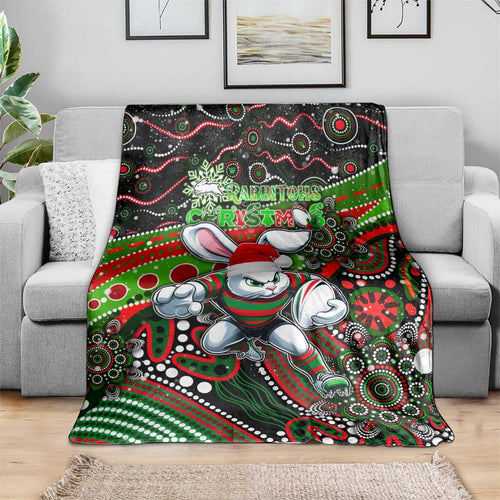 Merry Christmas Rabbitohs Blanket Aboriginal Santa Rugby Mascot - South Sydney Bunnies