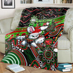 Merry Christmas Rabbitohs Blanket Aboriginal Santa Rugby Mascot - South Sydney Bunnies