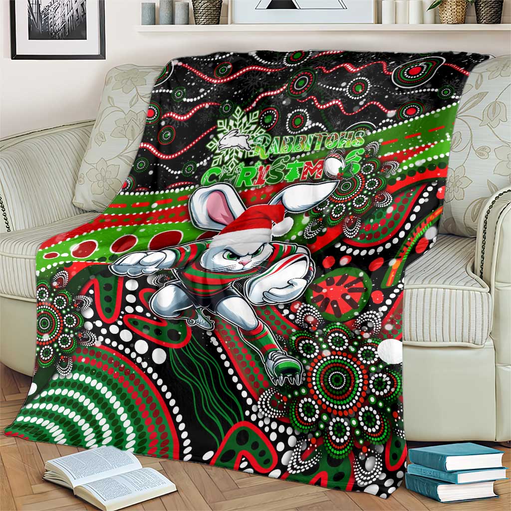 Merry Christmas Rabbitohs Blanket Aboriginal Santa Rugby Mascot - South Sydney Bunnies