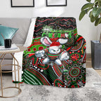Merry Christmas Rabbitohs Blanket Aboriginal Santa Rugby Mascot - South Sydney Bunnies