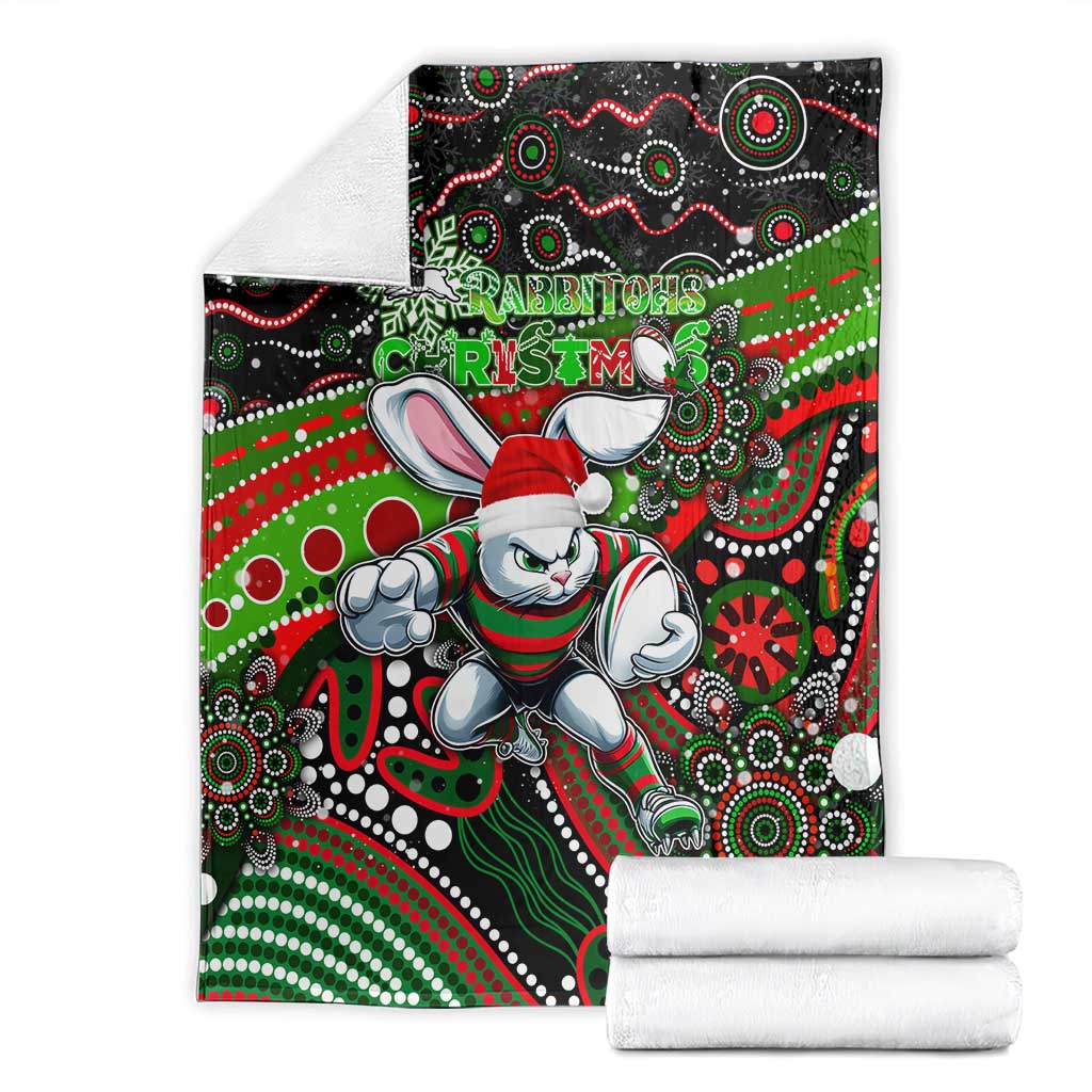 Merry Christmas Rabbitohs Blanket Aboriginal Santa Rugby Mascot - South Sydney Bunnies