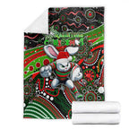 Merry Christmas Rabbitohs Blanket Aboriginal Santa Rugby Mascot - South Sydney Bunnies