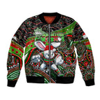 Merry Christmas Rabbitohs Bomber Jacket Aboriginal Santa Rugby Mascot - South Sydney Bunnies