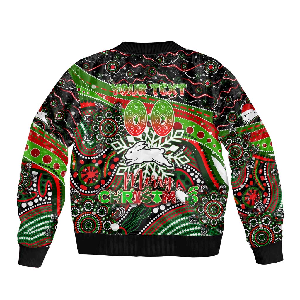 Merry Christmas Rabbitohs Bomber Jacket Aboriginal Santa Rugby Mascot - South Sydney Bunnies