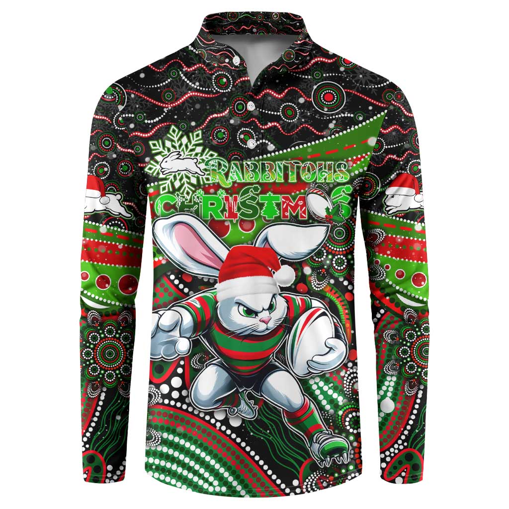 Merry Christmas Rabbitohs Button Sweatshirt Aboriginal Santa Rugby Mascot - South Sydney Bunnies