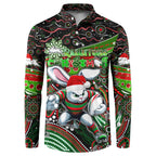 Merry Christmas Rabbitohs Button Sweatshirt Aboriginal Santa Rugby Mascot - South Sydney Bunnies