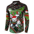 Merry Christmas Rabbitohs Button Sweatshirt Aboriginal Santa Rugby Mascot - South Sydney Bunnies