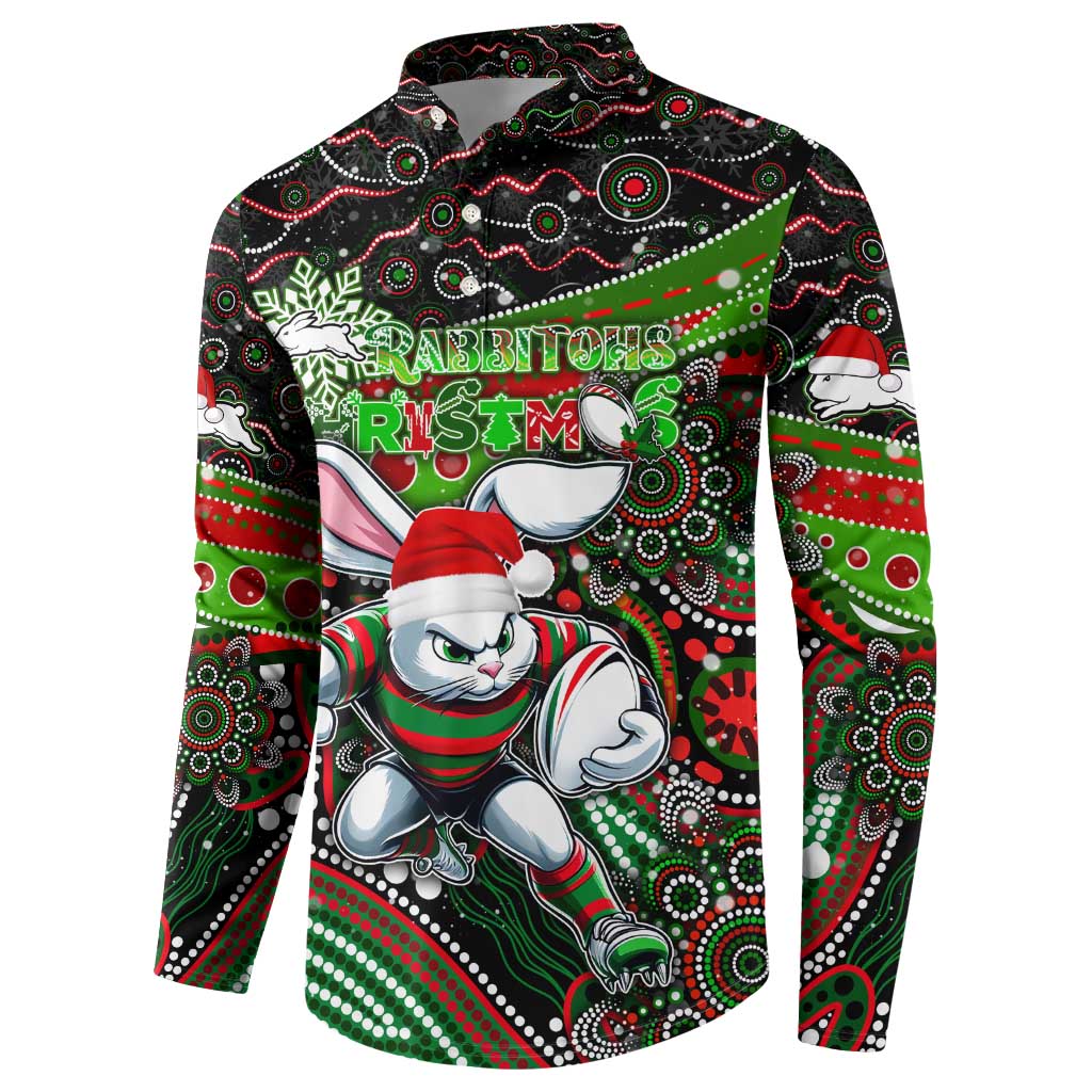 Merry Christmas Rabbitohs Button Sweatshirt Aboriginal Santa Rugby Mascot - South Sydney Bunnies