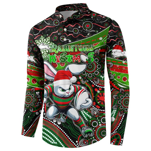 Merry Christmas Rabbitohs Button Sweatshirt Aboriginal Santa Rugby Mascot - South Sydney Bunnies