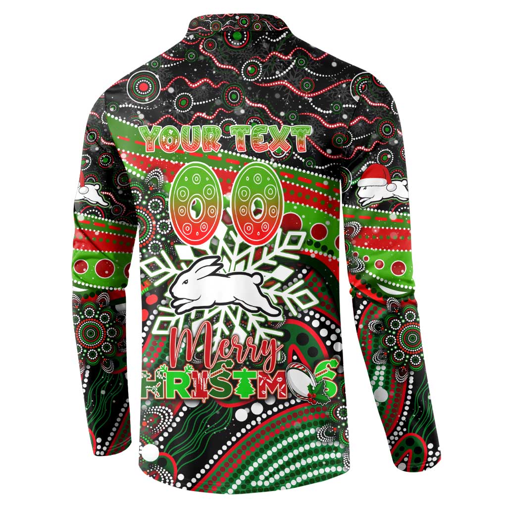 Merry Christmas Rabbitohs Button Sweatshirt Aboriginal Santa Rugby Mascot - South Sydney Bunnies