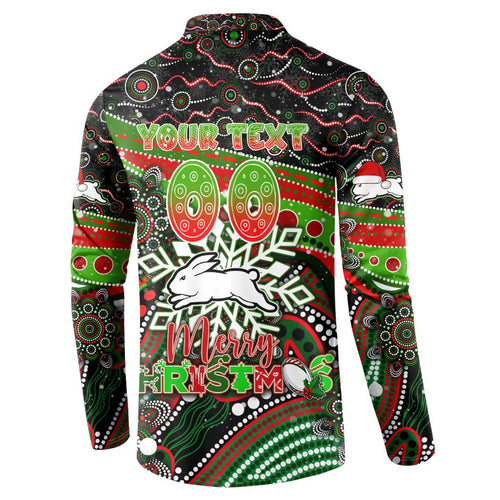 Merry Christmas Rabbitohs Button Sweatshirt Aboriginal Santa Rugby Mascot - South Sydney Bunnies