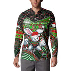 Merry Christmas Rabbitohs Button Sweatshirt Aboriginal Santa Rugby Mascot - South Sydney Bunnies