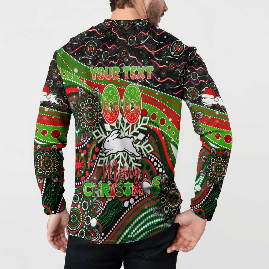 Merry Christmas Rabbitohs Button Sweatshirt Aboriginal Santa Rugby Mascot - South Sydney Bunnies