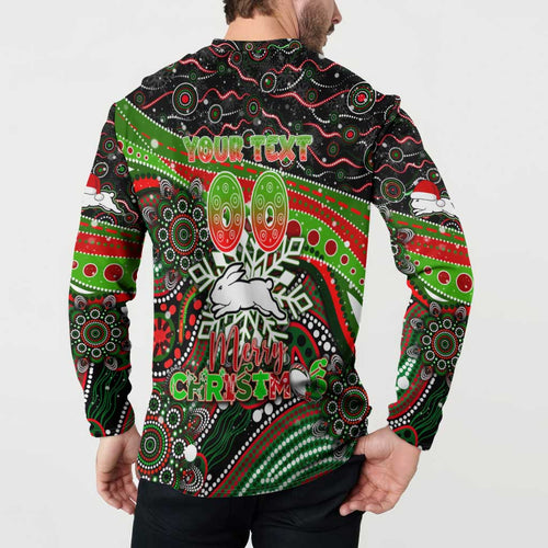 Merry Christmas Rabbitohs Button Sweatshirt Aboriginal Santa Rugby Mascot - South Sydney Bunnies