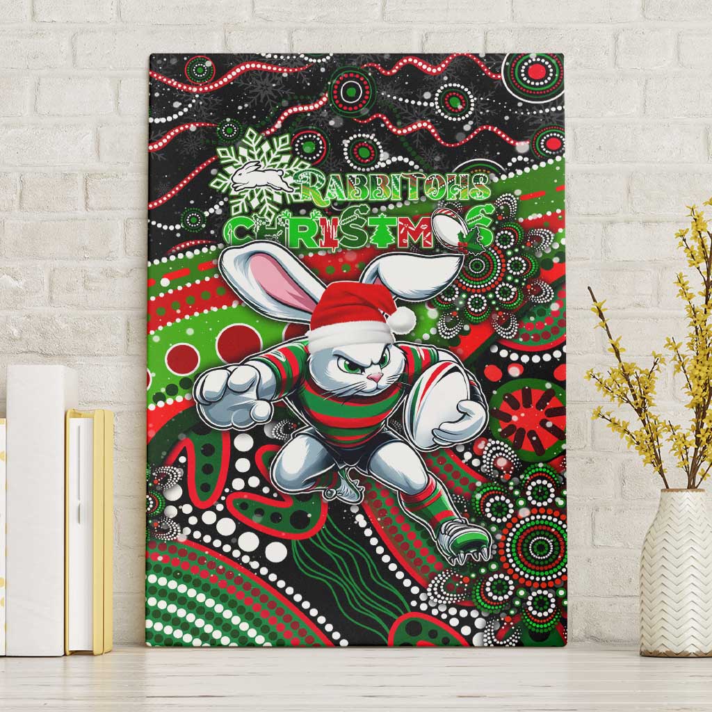 Merry Christmas Rabbitohs Canvas Wall Art Aboriginal Santa Rugby Mascot - South Sydney Bunnies