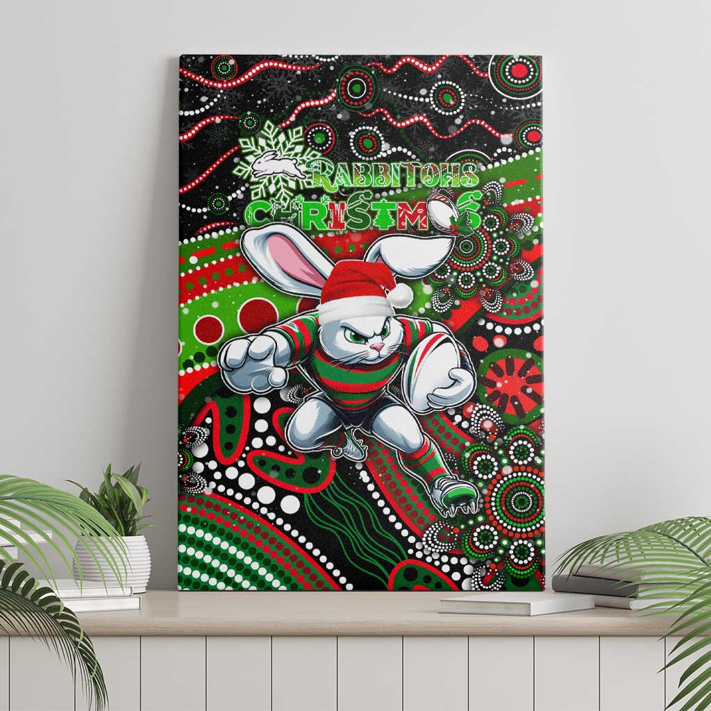 Merry Christmas Rabbitohs Canvas Wall Art Aboriginal Santa Rugby Mascot - South Sydney Bunnies