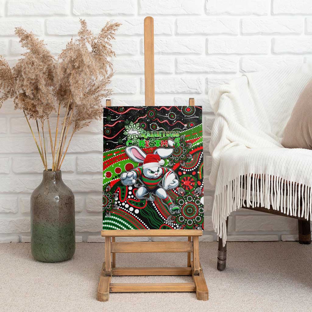 Merry Christmas Rabbitohs Canvas Wall Art Aboriginal Santa Rugby Mascot - South Sydney Bunnies