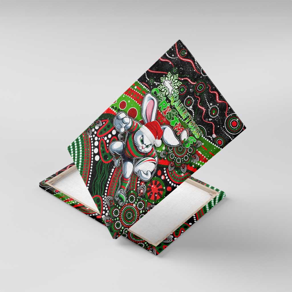 Merry Christmas Rabbitohs Canvas Wall Art Aboriginal Santa Rugby Mascot - South Sydney Bunnies