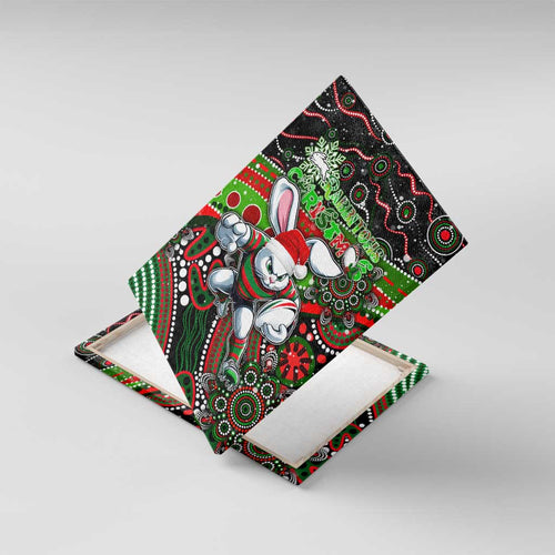 Merry Christmas Rabbitohs Canvas Wall Art Aboriginal Santa Rugby Mascot - South Sydney Bunnies