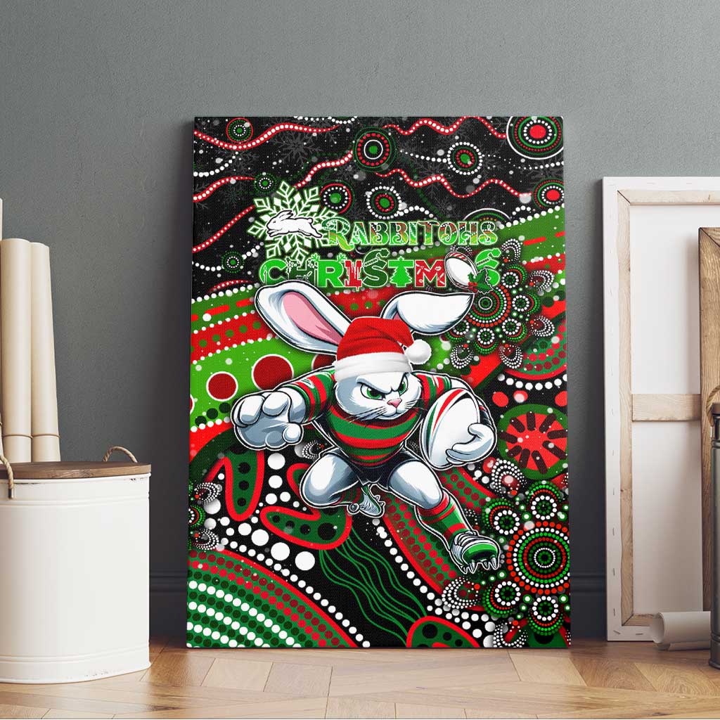 Merry Christmas Rabbitohs Canvas Wall Art Aboriginal Santa Rugby Mascot - South Sydney Bunnies