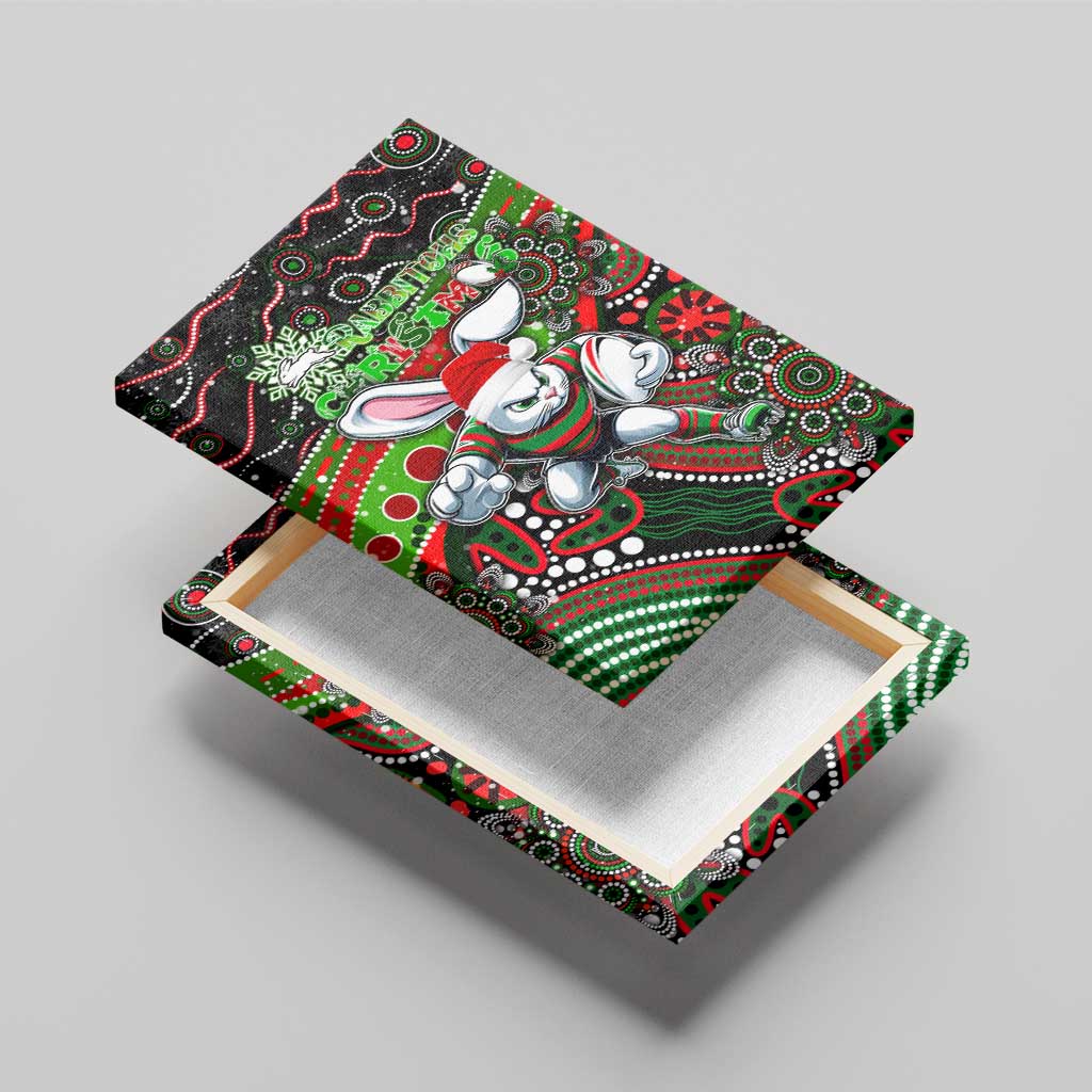 Merry Christmas Rabbitohs Canvas Wall Art Aboriginal Santa Rugby Mascot - South Sydney Bunnies