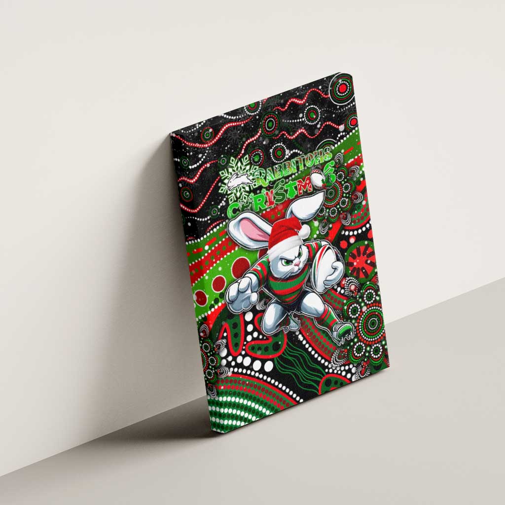 Merry Christmas Rabbitohs Canvas Wall Art Aboriginal Santa Rugby Mascot - South Sydney Bunnies