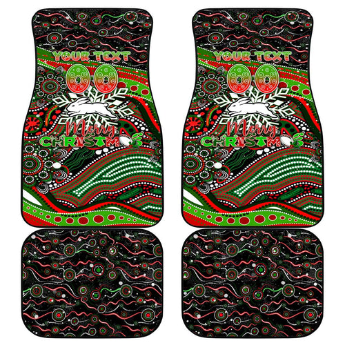 Merry Christmas Rabbitohs Car Mats Aboriginal Santa Rugby Mascot - South Sydney Bunnies