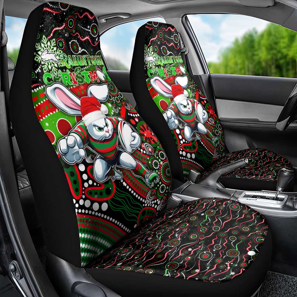 Merry Christmas Rabbitohs Car Seat Cover Aboriginal Santa Rugby Mascot - South Sydney Bunnies