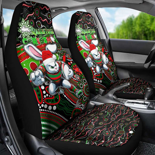 Merry Christmas Rabbitohs Car Seat Cover Aboriginal Santa Rugby Mascot - South Sydney Bunnies