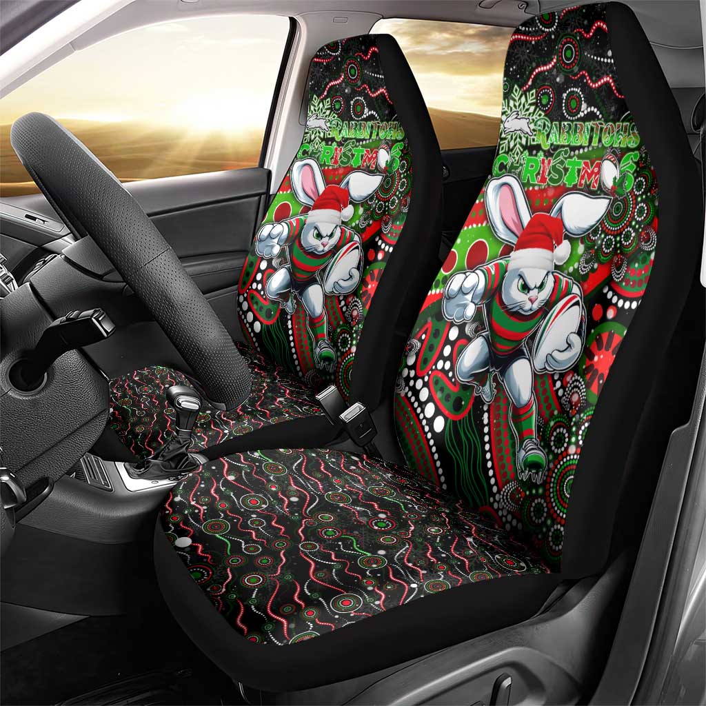 Merry Christmas Rabbitohs Car Seat Cover Aboriginal Santa Rugby Mascot - South Sydney Bunnies