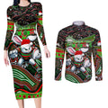 Merry Christmas Rabbitohs Couples Matching Long Sleeve Bodycon Dress and Long Sleeve Button Shirt Aboriginal Santa Rugby Mascot - South Sydney Bunnies