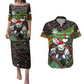 Merry Christmas Rabbitohs Couples Matching Puletasi and Hawaiian Shirt Aboriginal Santa Rugby Mascot - South Sydney Bunnies
