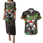 Merry Christmas Rabbitohs Couples Matching Puletasi and Hawaiian Shirt Aboriginal Santa Rugby Mascot - South Sydney Bunnies