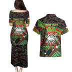Merry Christmas Rabbitohs Couples Matching Puletasi and Hawaiian Shirt Aboriginal Santa Rugby Mascot - South Sydney Bunnies