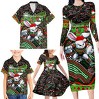 Merry Christmas Rabbitohs Family Matching Long Sleeve Bodycon Dress and Hawaiian Shirt Aboriginal Santa Rugby Mascot - South Sydney Bunnies