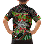 Merry Christmas Rabbitohs Family Matching Long Sleeve Bodycon Dress and Hawaiian Shirt Aboriginal Santa Rugby Mascot - South Sydney Bunnies
