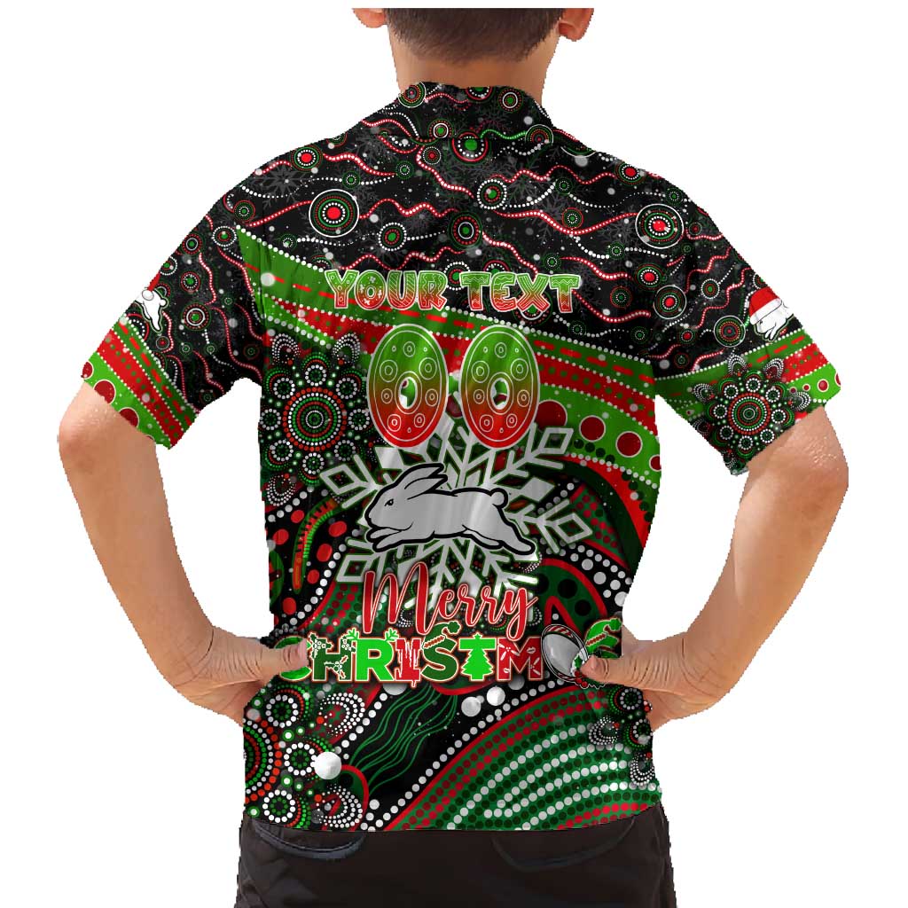 Merry Christmas Rabbitohs Family Matching Mermaid Dress and Hawaiian Shirt Aboriginal Santa Rugby Mascot - South Sydney Bunnies