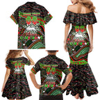 Merry Christmas Rabbitohs Family Matching Mermaid Dress and Hawaiian Shirt Aboriginal Santa Rugby Mascot - South Sydney Bunnies